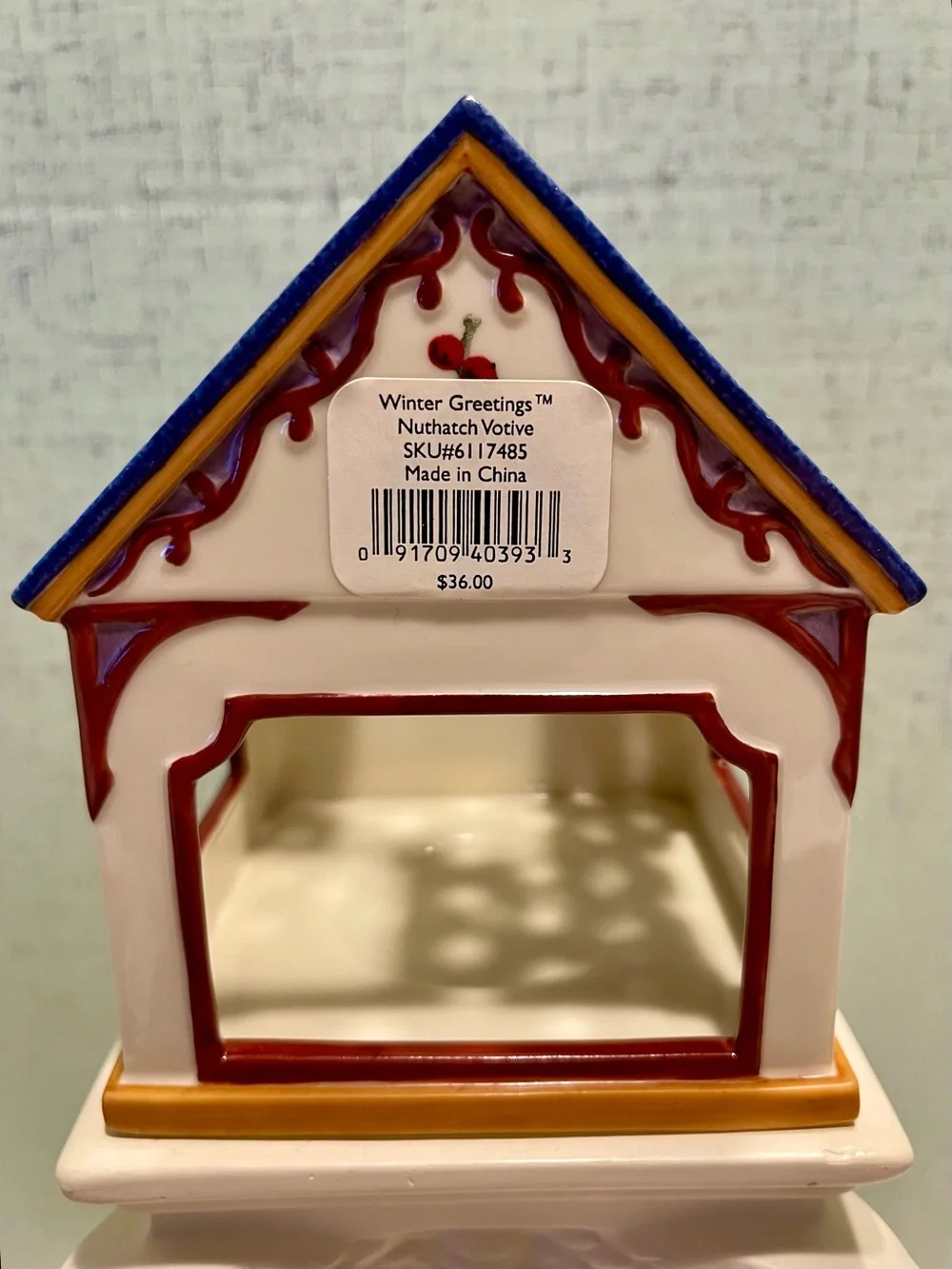 VINTAGE Lenox Winter Greetings Ceramic Votive Holder NUTHATCH BIRD EUC